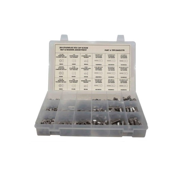 Hex Head Cap Screw Assortment, 18-8 Stainless Steel, 270 PCS